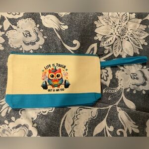 Blue and Cream Owl Print Canvas Pouch